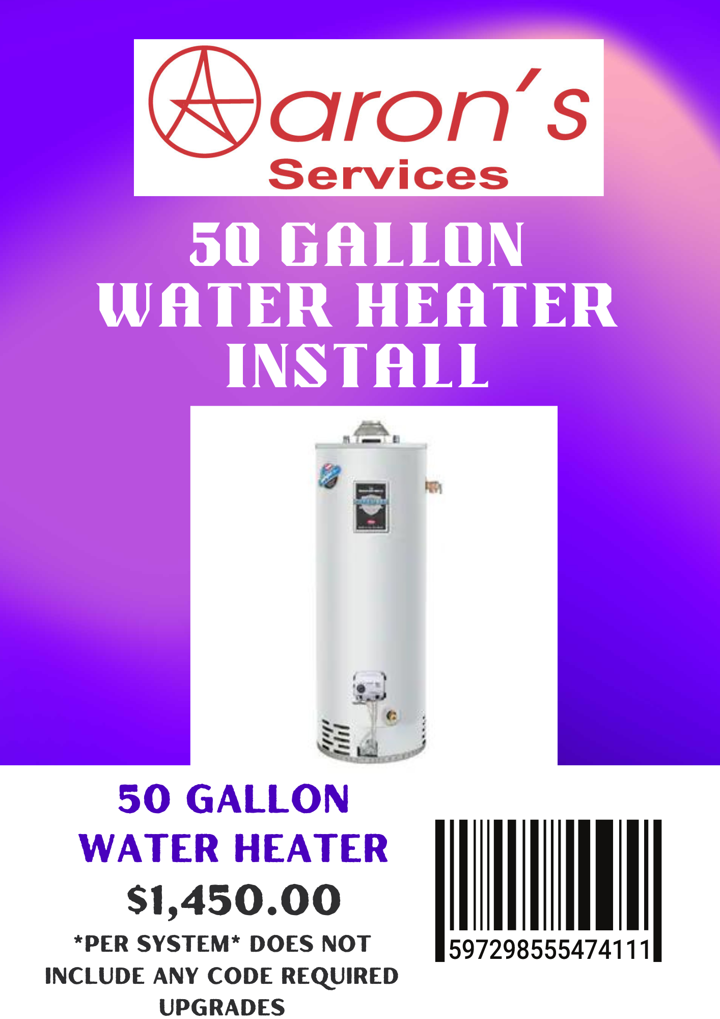50 Gallon Water Heater Install Special