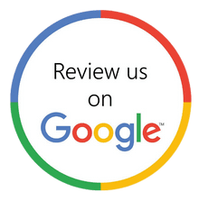 A circle with the words `` review us on google '' written inside of it.