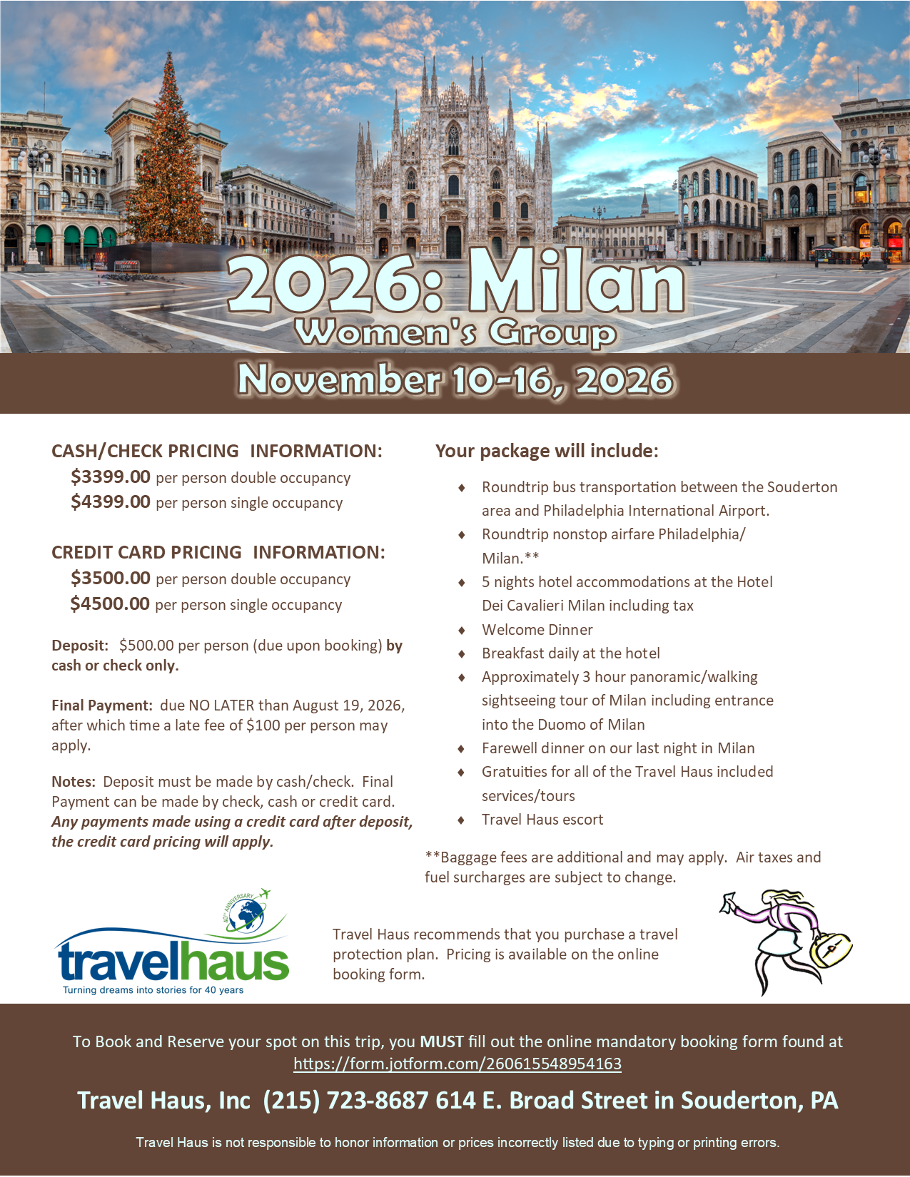 A flyer for our Women's Group to Milan in November, 2026.