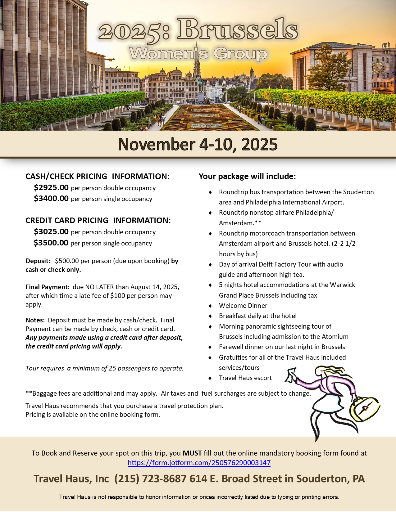 A flyer for a trip to Brussels in November, 2025.