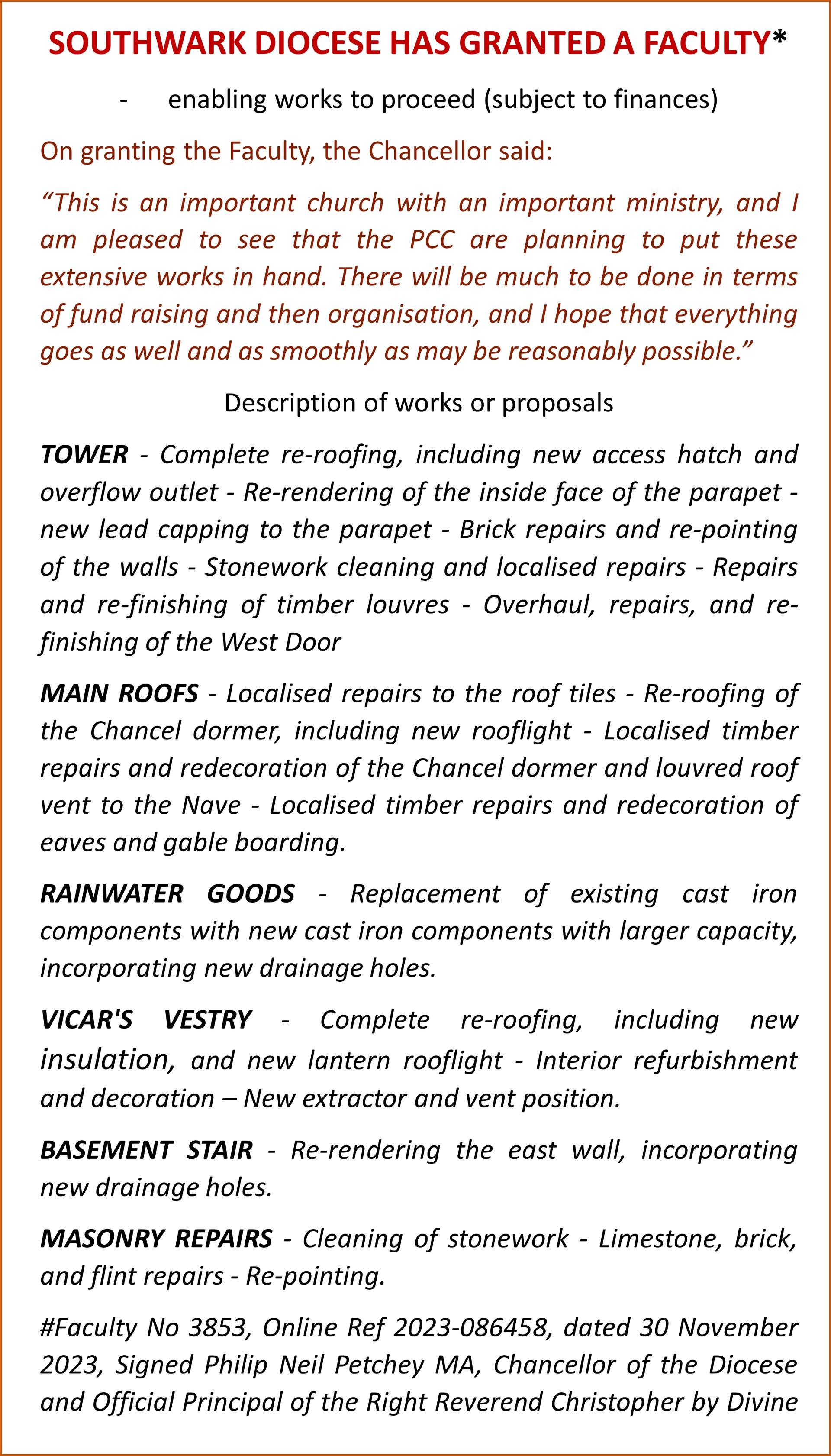 Text document: Southwark Diocese grants facility, details about grants, and projects.