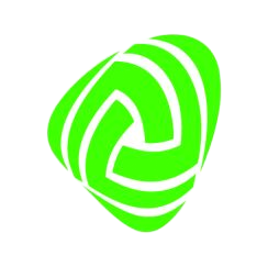 Green abstract logo resembling a stylized, interwoven triangle.