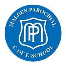 Logo for Malden Parochial C of E School: blue circle with a white shield containing "MP" initials.