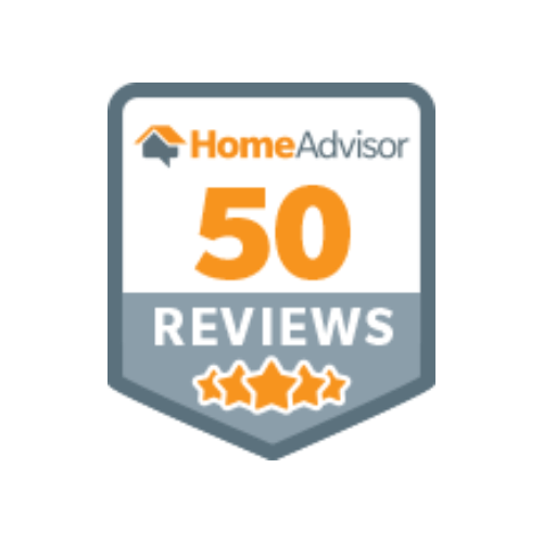 A home advisor 50 reviews badge with three stars
