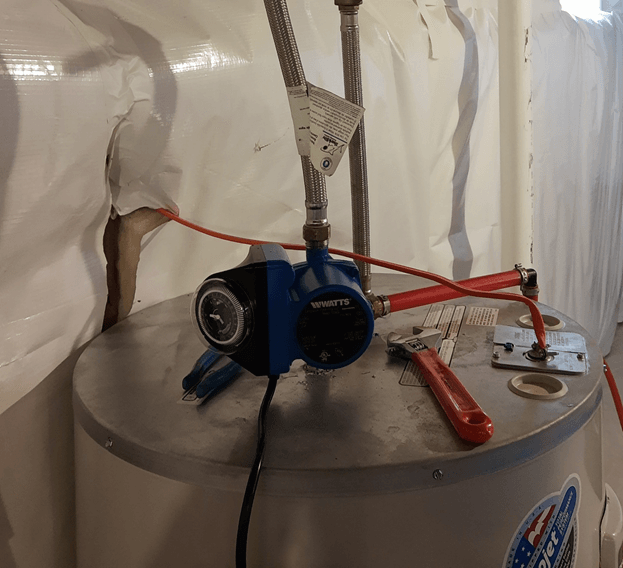 Circulator pump added onto water heater (designed to provide hot water on demand)