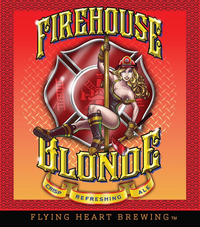 A label for firehouse blonde ale by flying heart brewing