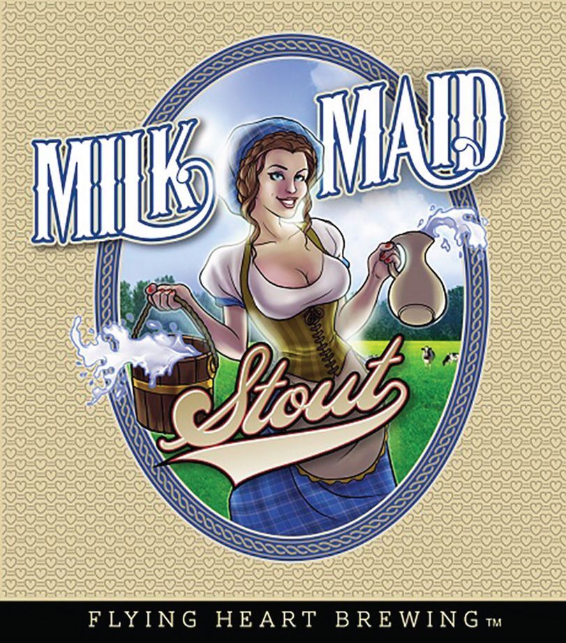 A label for flying heart brewing 's milk maid stout beer
