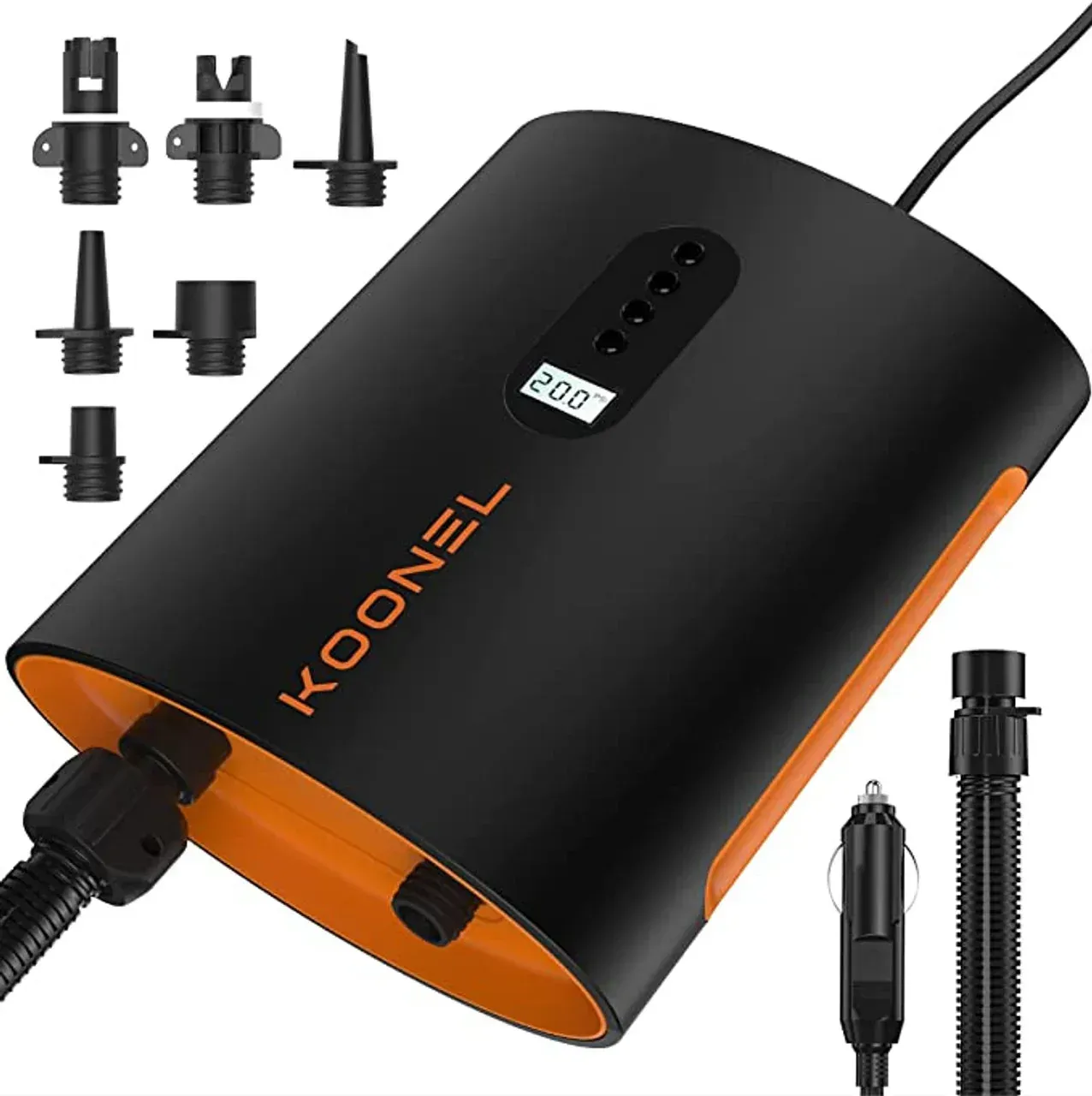 A black and orange device that says koonel on it