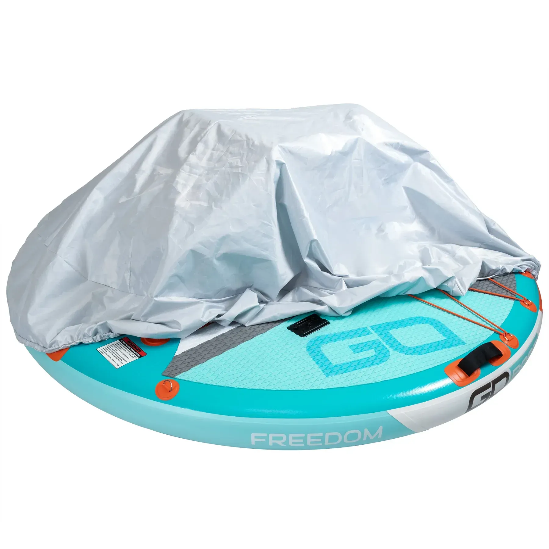 A blue paddle board with the word freedom on it