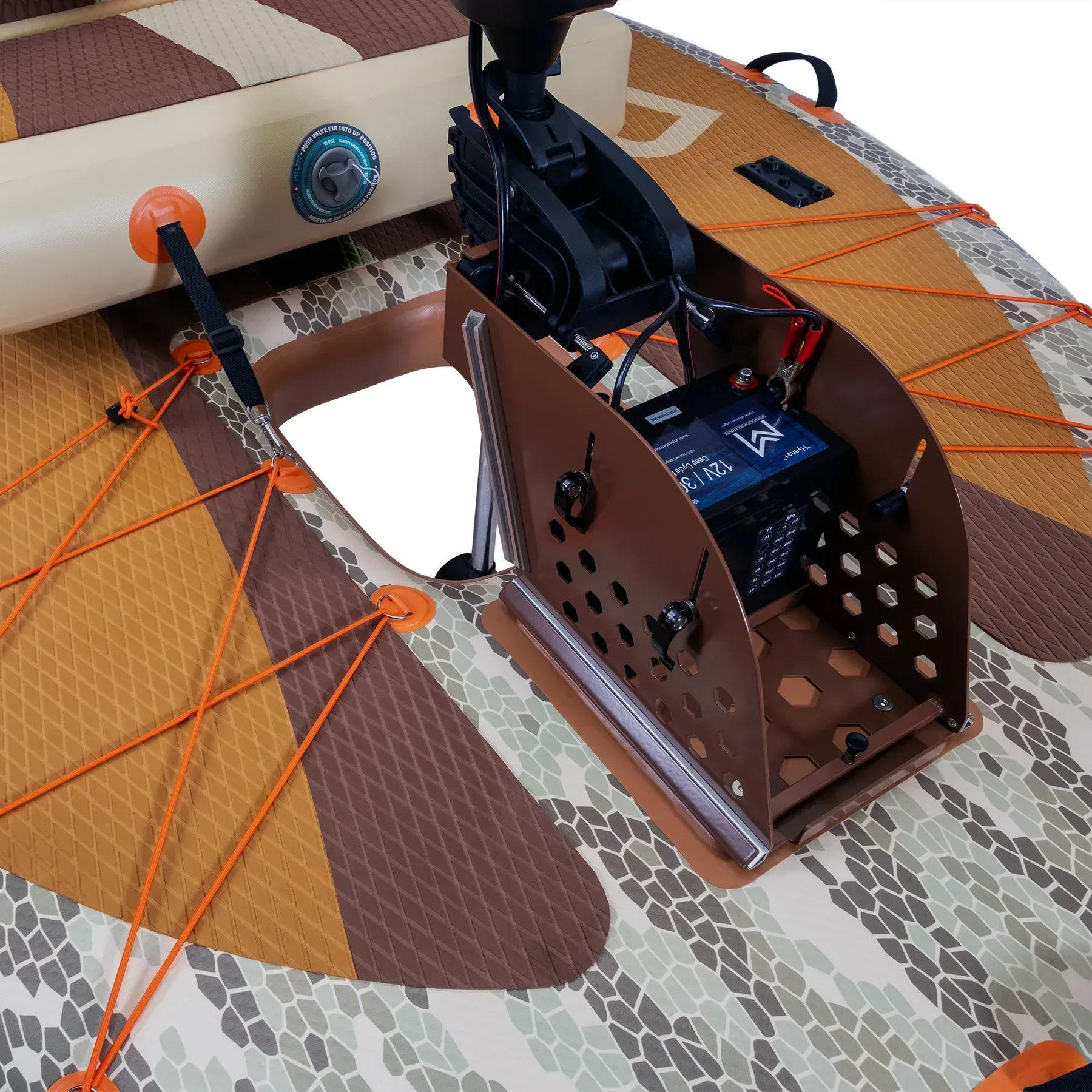 A paddle board with a motor attached to it