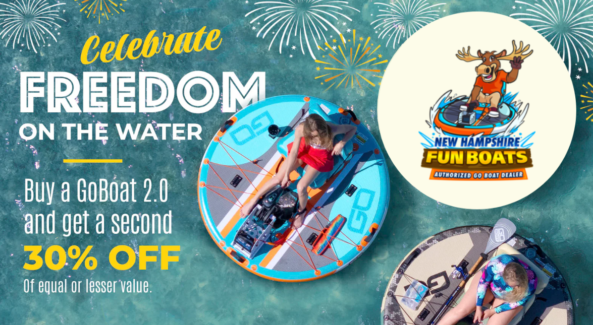 A woman is riding a goboat 2.0 and a child is riding a goboat 2.0.