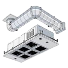 Ventilation duct connected to a rectangular ceiling air diffuser with multiple vents