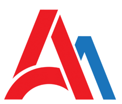 Stylized red and blue letter A logo on a white background