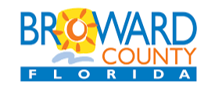 Broward County, Florida logo in blue, orange, and white with a stylized sun over waves