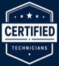 Blue badge logo reading “Certified Technicians” with white text and stars
