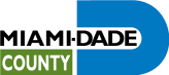 Miami-Dade County logo with blue and green text and a blue graphic shape