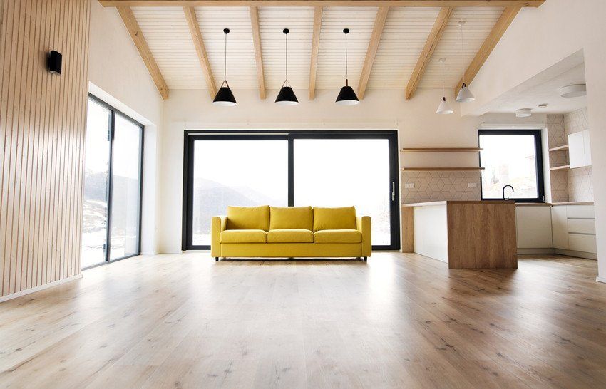A yellow sofa in home interior.