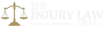 Logo for The Injury Law Firm: Scales of justice icon with the firm's name in light gray.