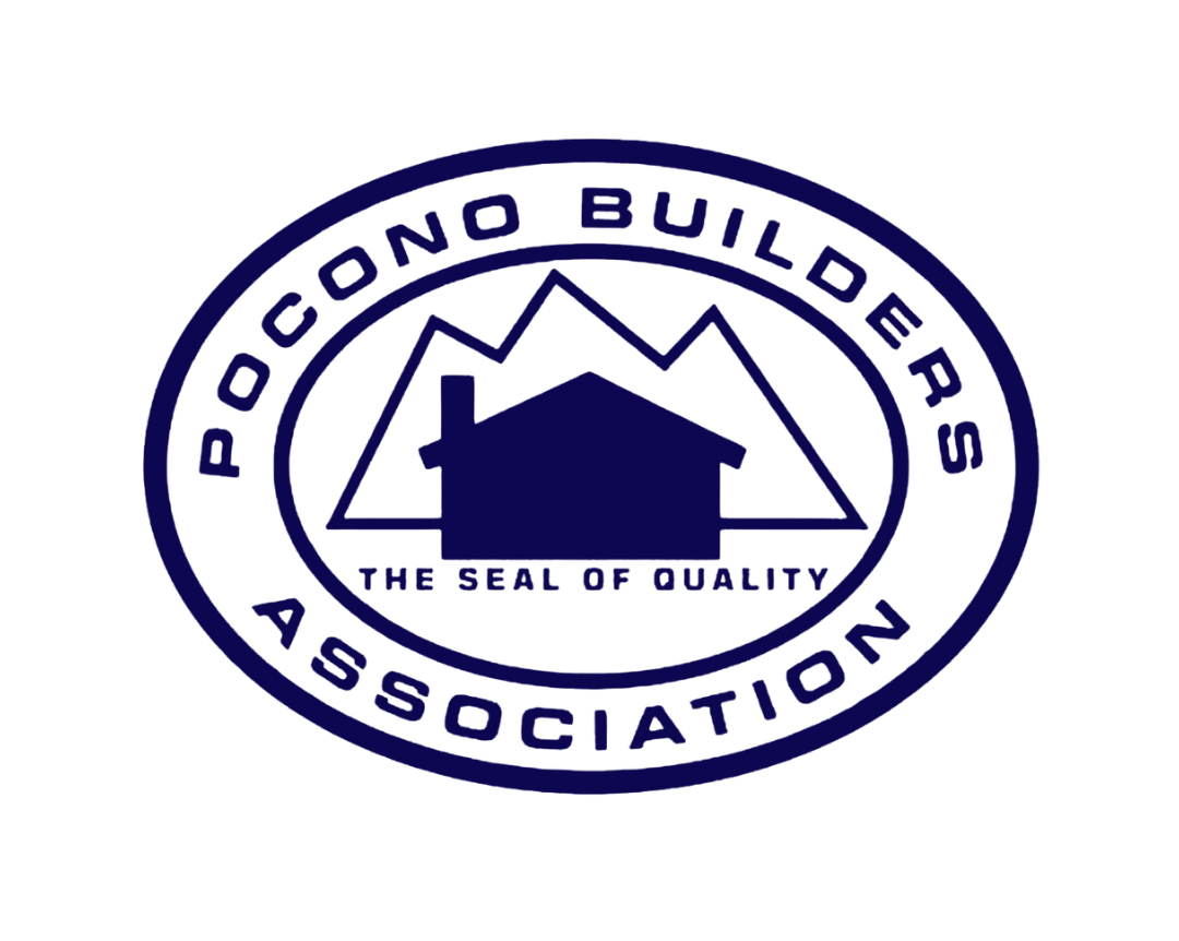 The logo for the pocono builders association shows a house and mountains