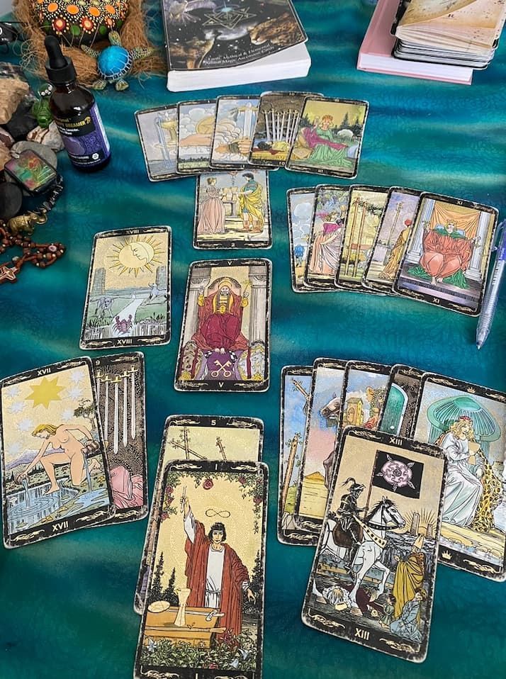 Tarot cards on blue table cloth — Medium in Bakery Hill, VIC