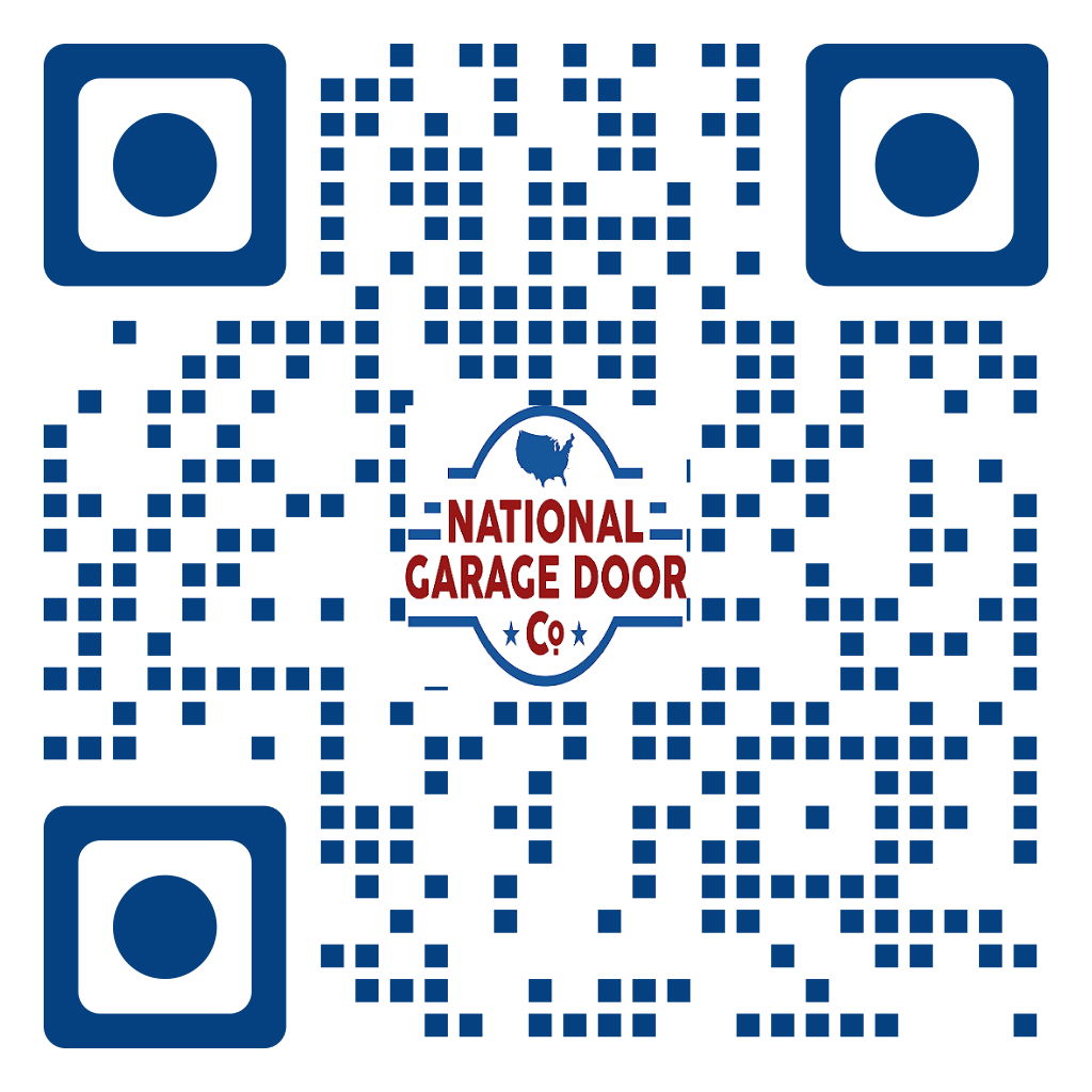 Blue QR code with "National Garage Door Co." logo in the center
