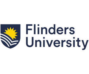 Flinders University logo, containing the coat of arms and dark text that reads - Flinders University.