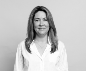 Black and white studio photo of board member Hayley.