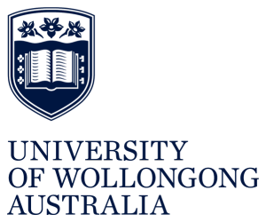 Wollongong University logo, containing the coat of arms and dark blue text that reads - University of Wollongong Australia.