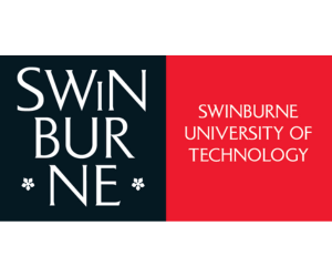 Swinburne University logo, one side is black with white text that reads Swinburne and the right side is red with white text that reads - Swinburne University of Technology.