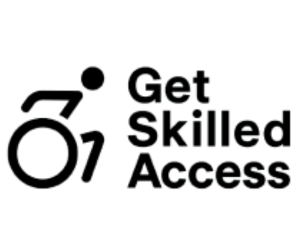 Black logo in bold font with a person in a wheelchair symbol at the beginning, followed by the words Get Skilled Access.