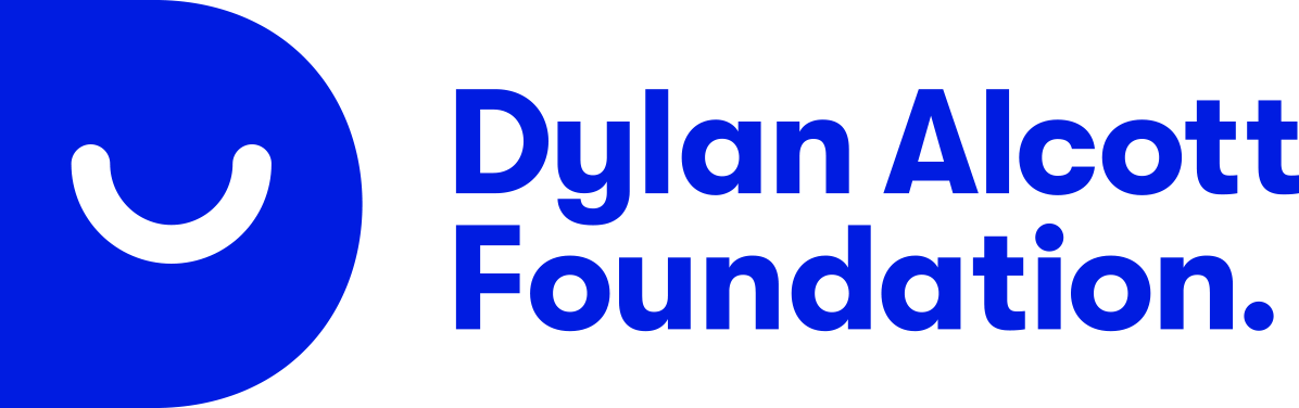 Dylan Alcott Foundation logo which is solid dark blue with a smile cut out in the letter D.