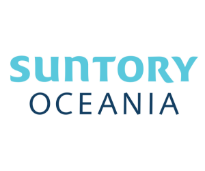 Stacked Suntory logo in blue that reads, Suntory Oceania.