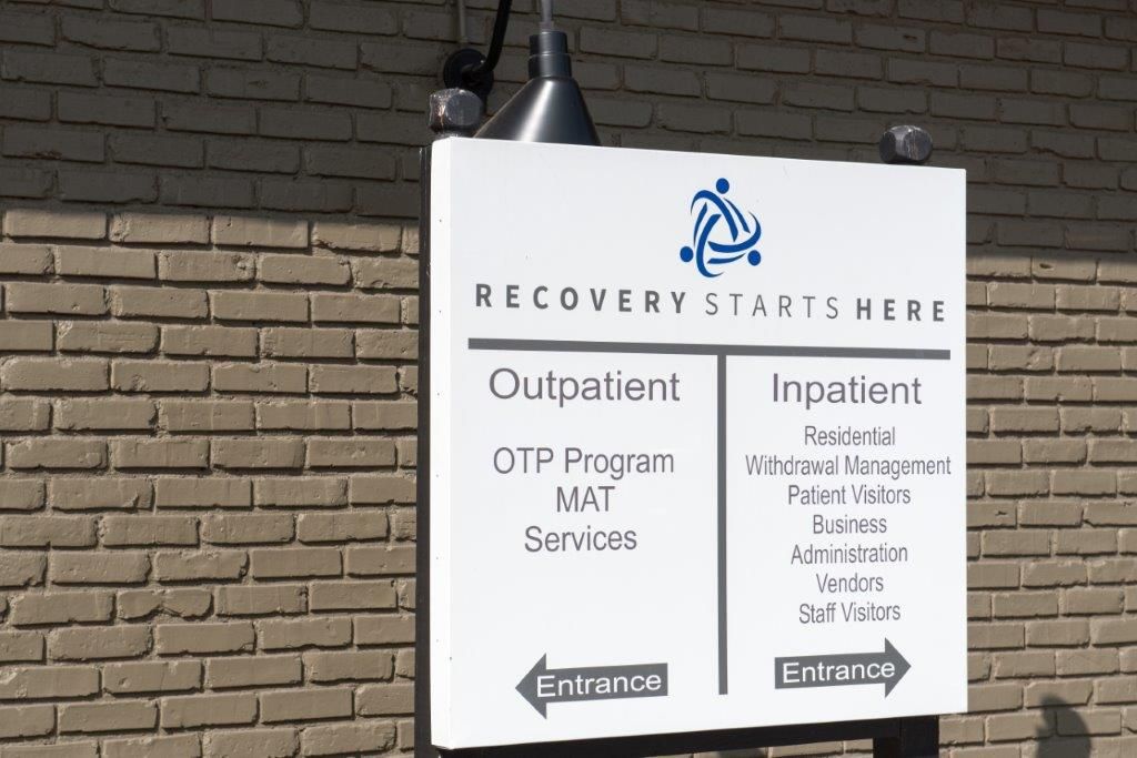 Sign for a recovery center with 