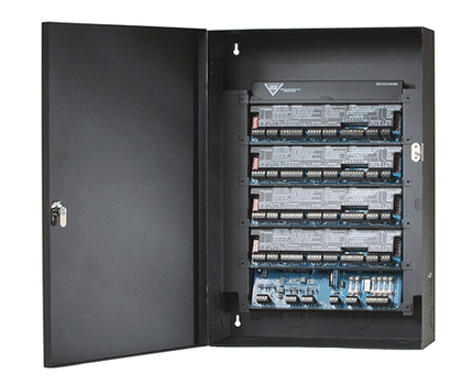 A black box with a lot of electronic components inside of it