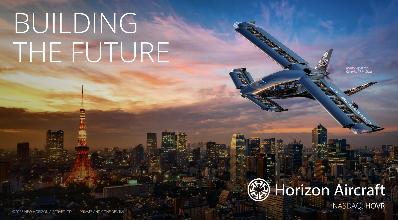 An preview for horizon aircraft shows a plane flying over a city at night.