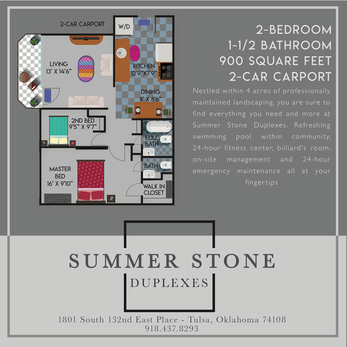 1 Bed 1.5 Bath Floorplan