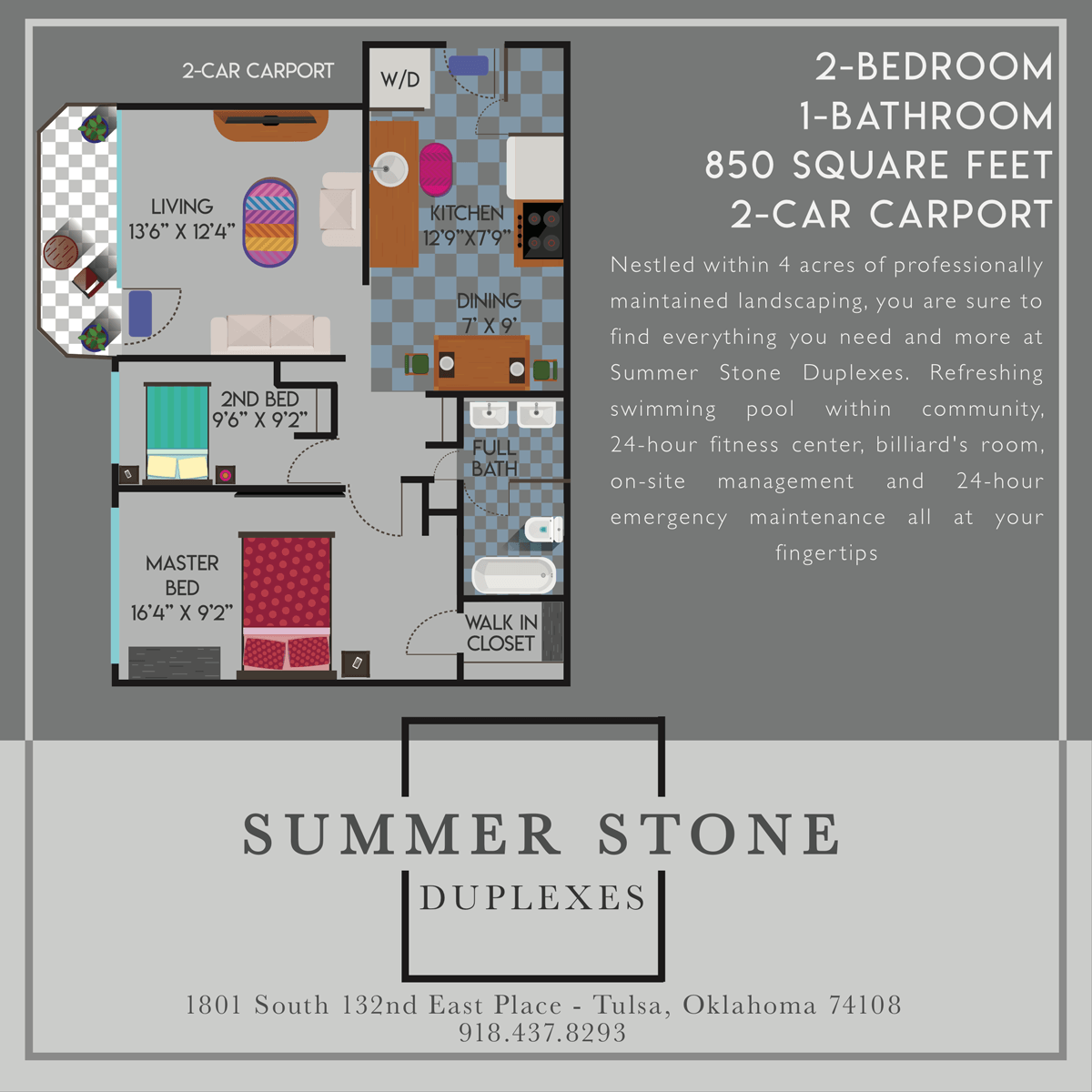 2 Bed 1 Bath Floorplan