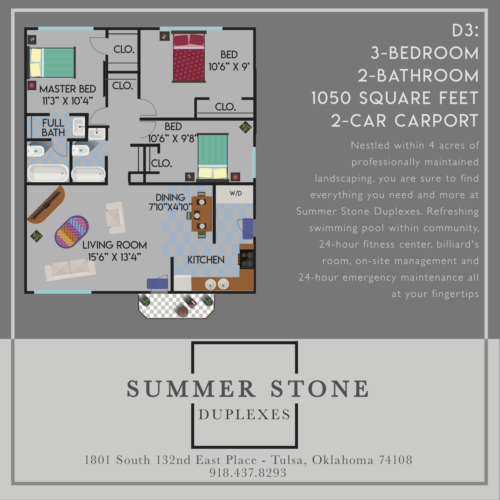 3 Bed 2 Bath Floorplan no storage