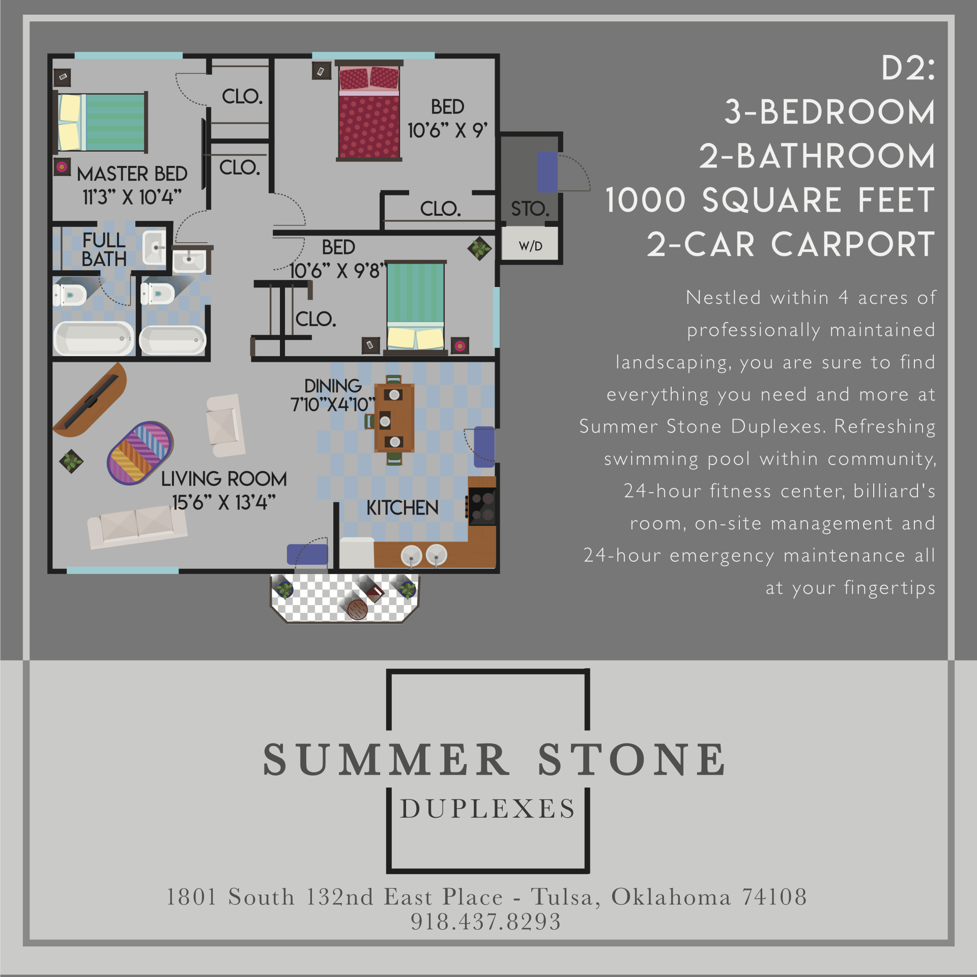 3 Bed 2 Bath Floorplan