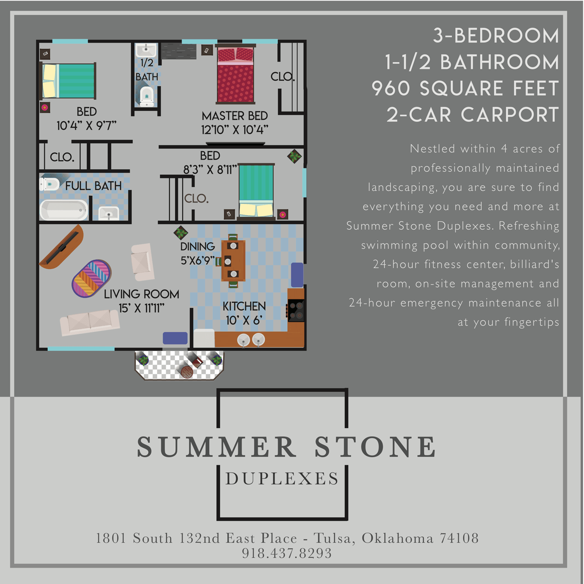 3 Bed 1.5 Bath Floorplan