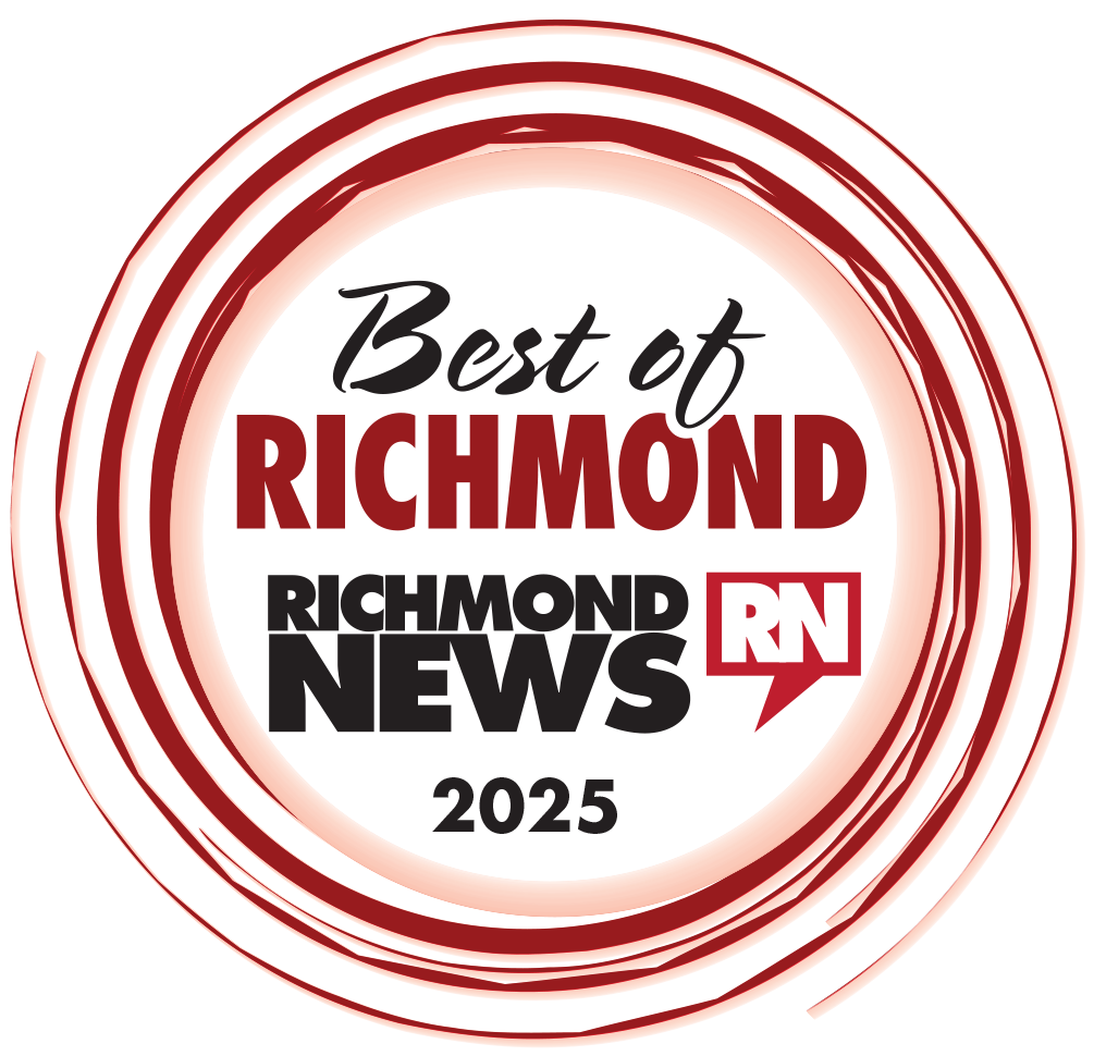 A red circle with the words `` best of richmond richmond news '' written inside of it.