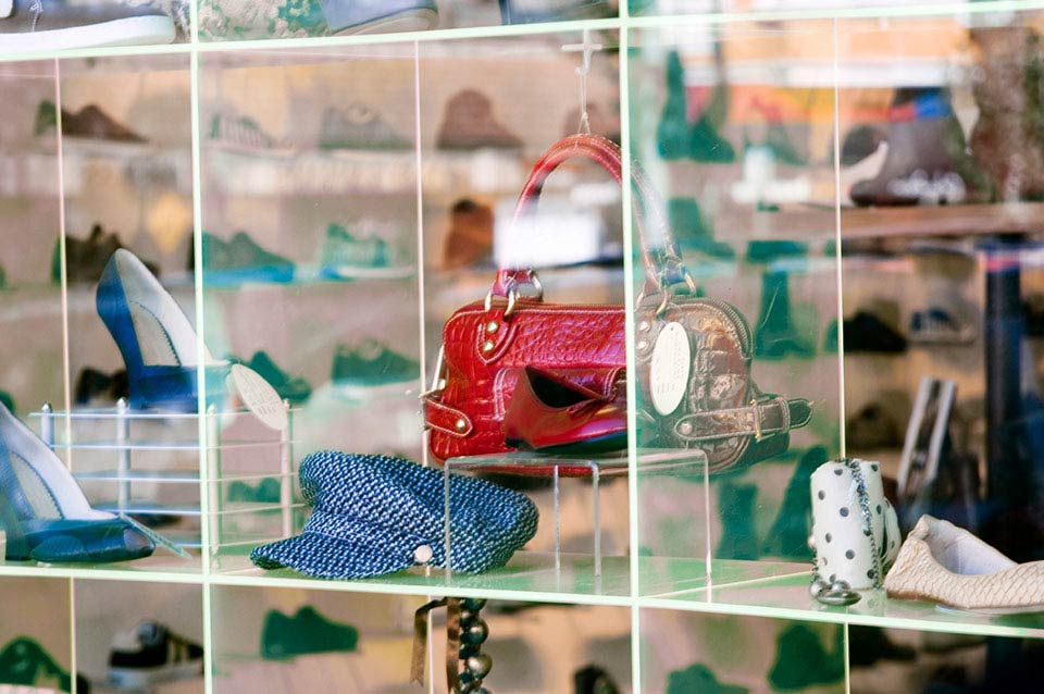 Purse in a display case