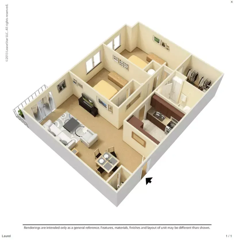 Floor plan for 2 Bedrooms | 1.5 Bathrooms