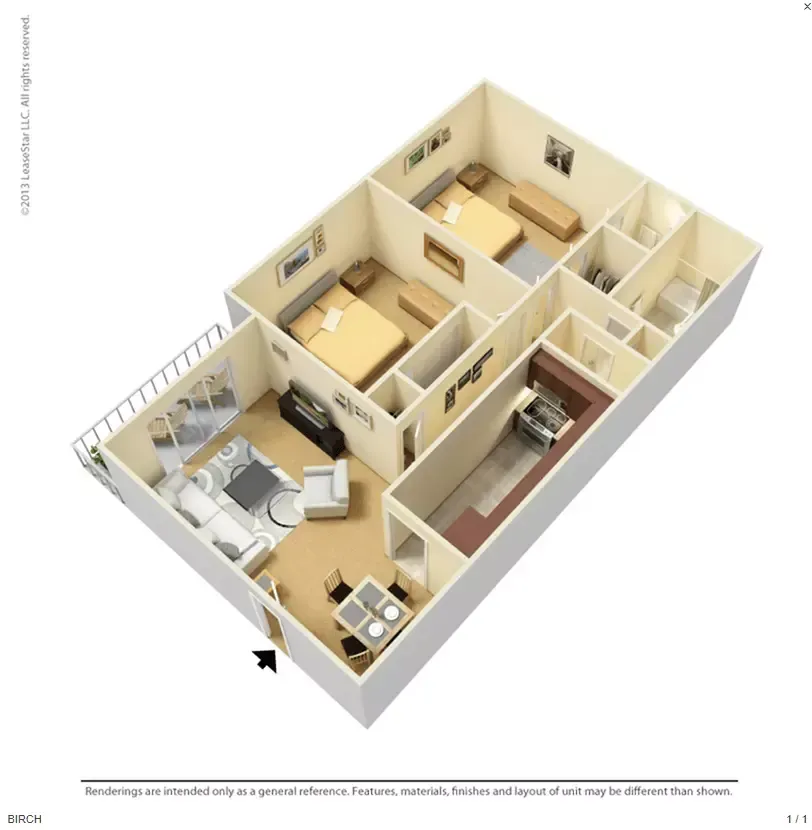 Floor plan for 2 Bedrooms | 1.5 Bathrooms 2