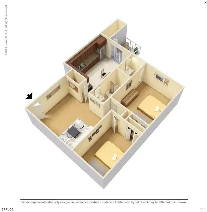 Floor plan for 2 Bedrooms | 1.5 Bathrooms 3
