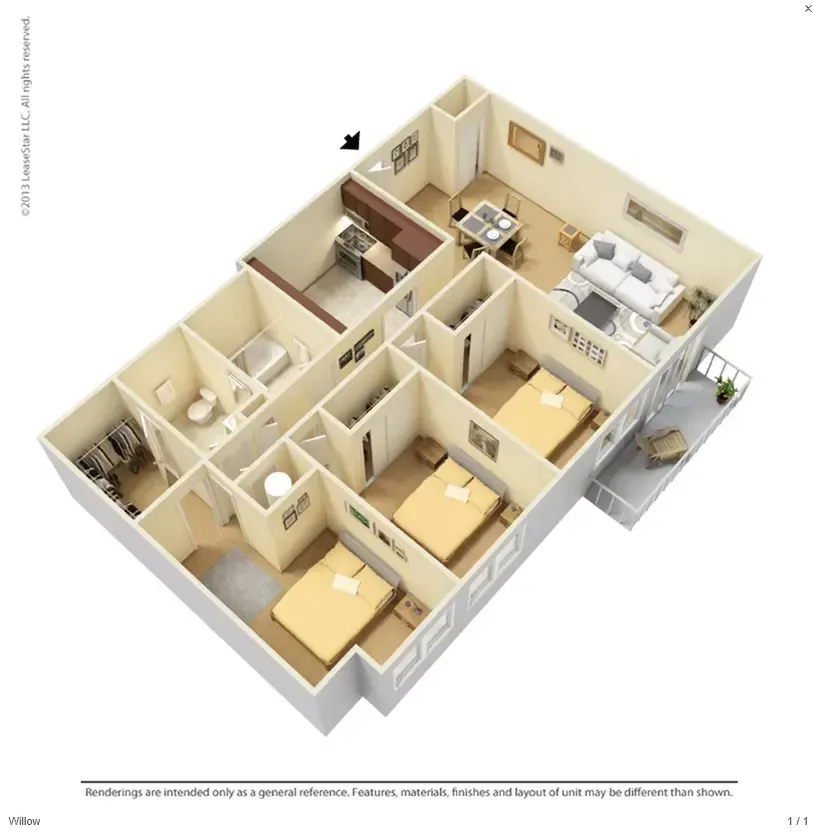 Floor plan for 1 Bedroom | 1 Bathroom 2