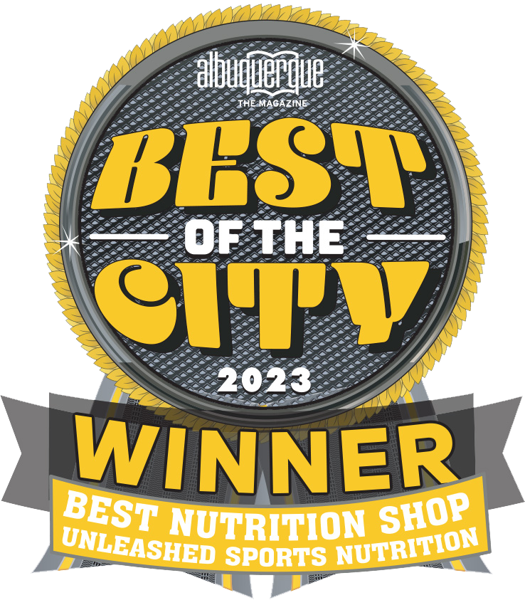 A badge that says best of the city winner best nutrition shop unleashed sports nutrition
