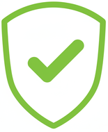 Groen schildpictogram met een vinkje, dat veiligheid of goedkeuring aangeeft.