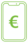 Groen telefoonpictogram met een groen eurosymbool (€) op het scherm.