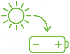 Dit symbool illustreert de zonne-energie die een batterij oplaadt.